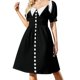 thumbnail image 2 of Vestido de manga corta en blanco y negro con cuello falso y botones, vestidos de noche para mujer , vestidos de verano, vestido de verano para mujer., 2 of 7