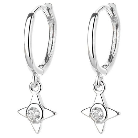 CZ Tiny Star Dangle Hoop Earrings Sterling Silver Crystal Drop Huggie Hoops for Women