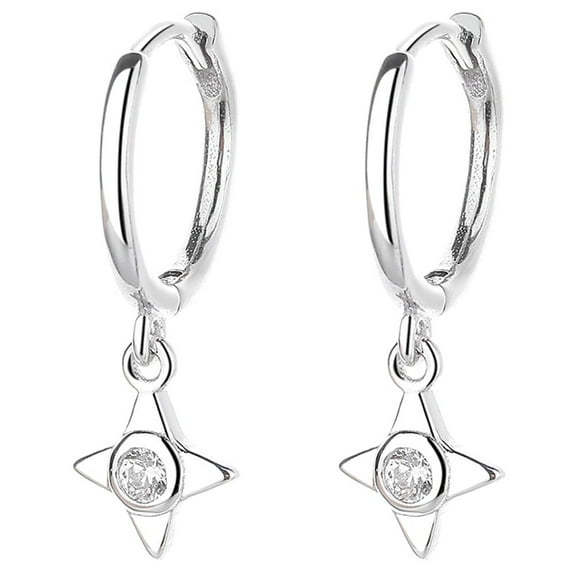 CZ Tiny Star Dangle Hoop Earrings Sterling Silver Crystal Drop Huggie Hoops for Women