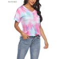 thumbnail image 5 of BadPiggies Womens Gradient Tie Dye Short Sleeve T-Shirt V Neck Summer Casual Loose Printed Tee Tops Tunic (XL, Purple), 5 of 10