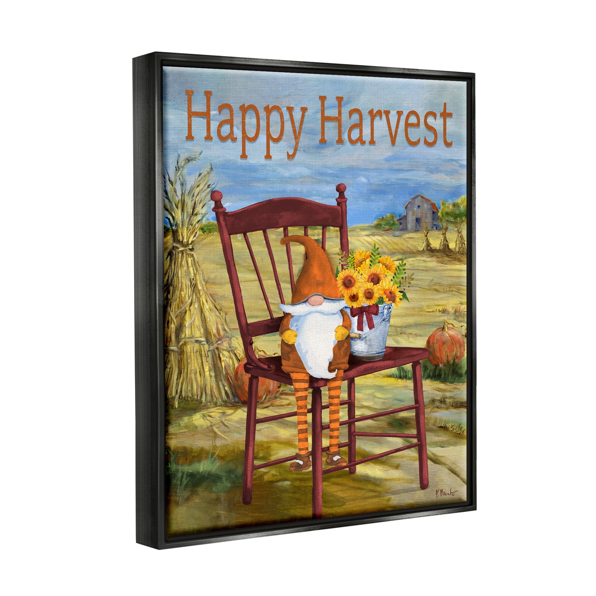 Stupell Industries Happy Harvest Country Gnome Landscape Painting Black Floater Framed Canvas Art Print Wall Art, 25 x 31