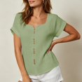 thumbnail image 4 of KyCheLot Womens Cotton Linen Tops Summer U Neck Solid Color Button Short Sleeve Tops Casual Beach Walking Clothes, 4 of 9
