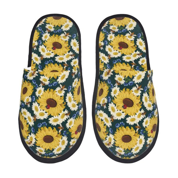 Fotbe Sunflowers Pantuflas Peludas para Mujer con Estampado, Zapatillas de Peluche, Zapatos de Invierno para Casa, Uso Interior y Exterior-Medium