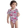 thumbnail image 2 of Yiaed Dark Blue Stripes and Flamingos Print Infant Climbing Short Sleeve Onesie One-Piece Baby Bodysuit Clothes 0-12 Months -9M, 2 of 6
