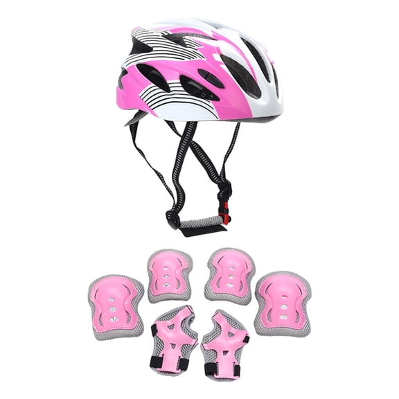 Casco para niños y almohadillas de protección de protección de patinaje de patinaje que absorbe el rodillo con pastillas de muñeca de codo de Rosa