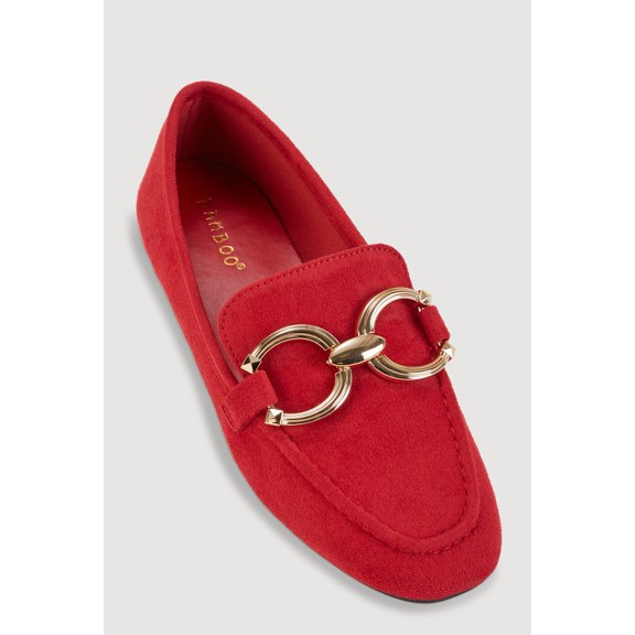 Women's Faux Suede Loafers with Metallic Pendant