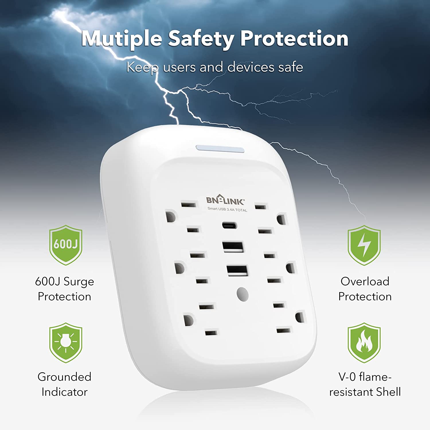 BN-LINK 6-Outlet Surge Protector with USB photo 7