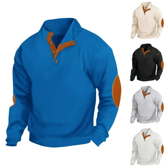 Fengqque Men's Casual Sweatshirt Pullover Sweater Casual Long Sleeve Stand Collar Quarter Button Sweaters White 10(XL)