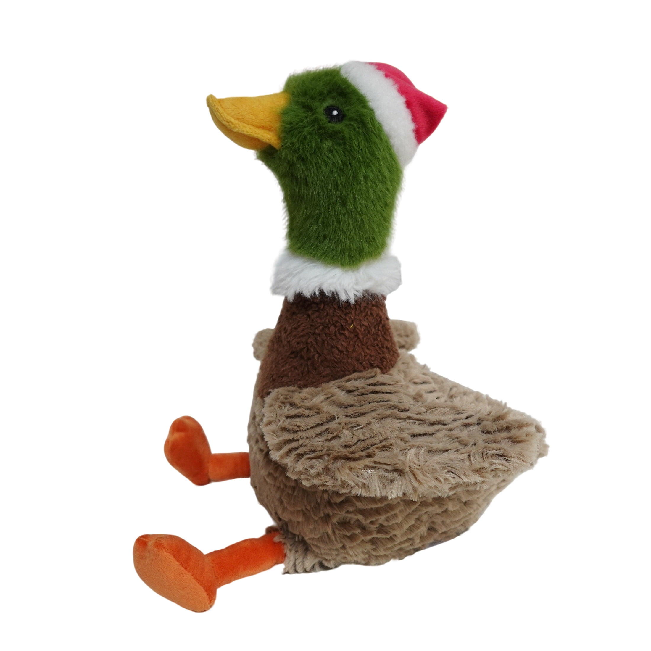 Vibrant Life Holiday Duck with Santa Hat Plush Dog Toy with Squeaker, Brown/Green/Red, Chew Level 3