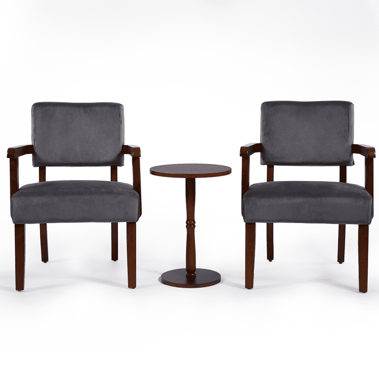 FAGAGA Set Of 2 Accent Chairs With Small Table – Soft Seat Armchairs For Living Room, Bedroom, Grey
