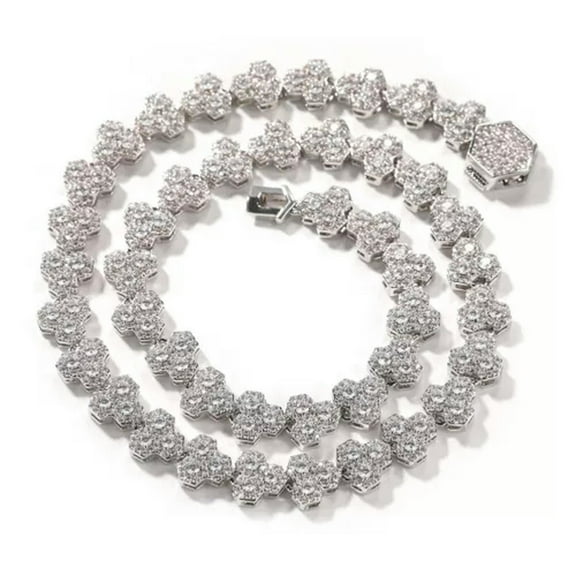 GKNET 10mm Hip Hop Honeycomb Tennis Chain Necklace 18K Real Gold Plated Full 5A Zircon-20 in-Silver