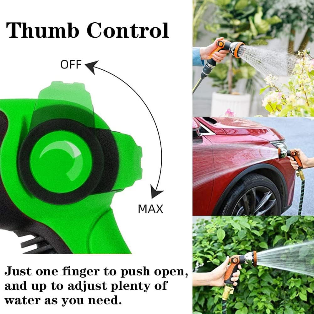 2-Pack Thumb Control Garden Hose Nozzle - 10 Pattern High Pressure Metal Spray Nozzle for Plants, Car Wash, Cleaning & Pets