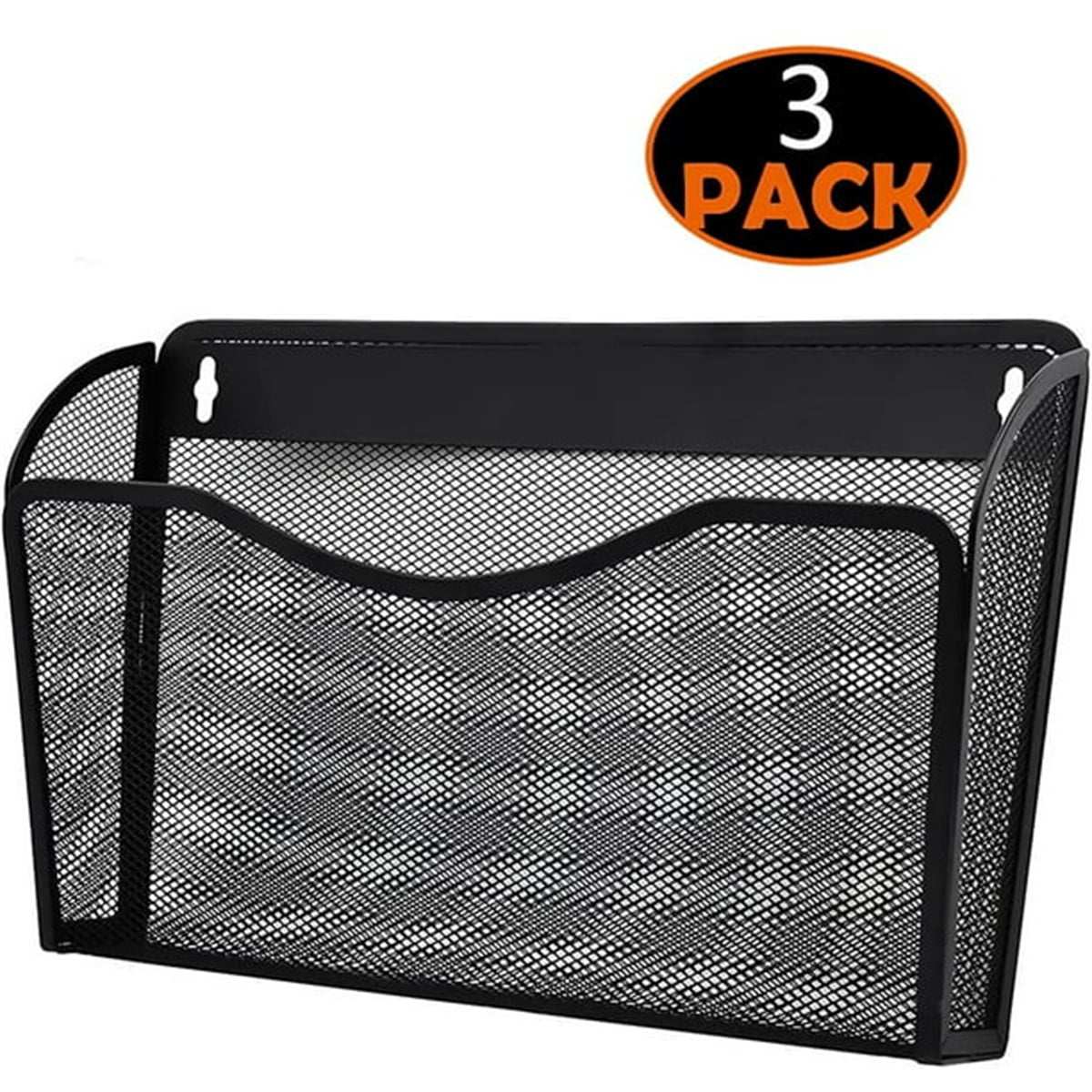 Casewin Mesh File Holder Wall Organizer,3 Pockets Hanging File Organizers,Wall Mounted Paper Organizer Holders Wall Bins for Office and Home, Black