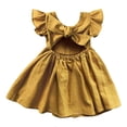 thumbnail image 3 of Einccm Dress for Girls Summer Cotton Linen Bow A-Line Princess Dress, Solid Color Flying Sleeve Pleated Casual Toddler Dress, Cute Party Holiday Dress for Baby Girls 9 Months to 6 Years, 3 of 8