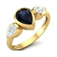 thumbnail image 2 of 1.25 Cts Bezel set Pear Blue Sapphire 925 Sterling Silver Gold Vermeil Three Stone Women Mother's Day Gift Ring, 2 of 4