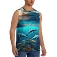 thumbnail image 2 of Kdxio Hawaiian Ship Dolphin for Men's Muscle T-shirt,Sleeveless for Workout Running Athletic Gym Lounge Casual, 2 of 5