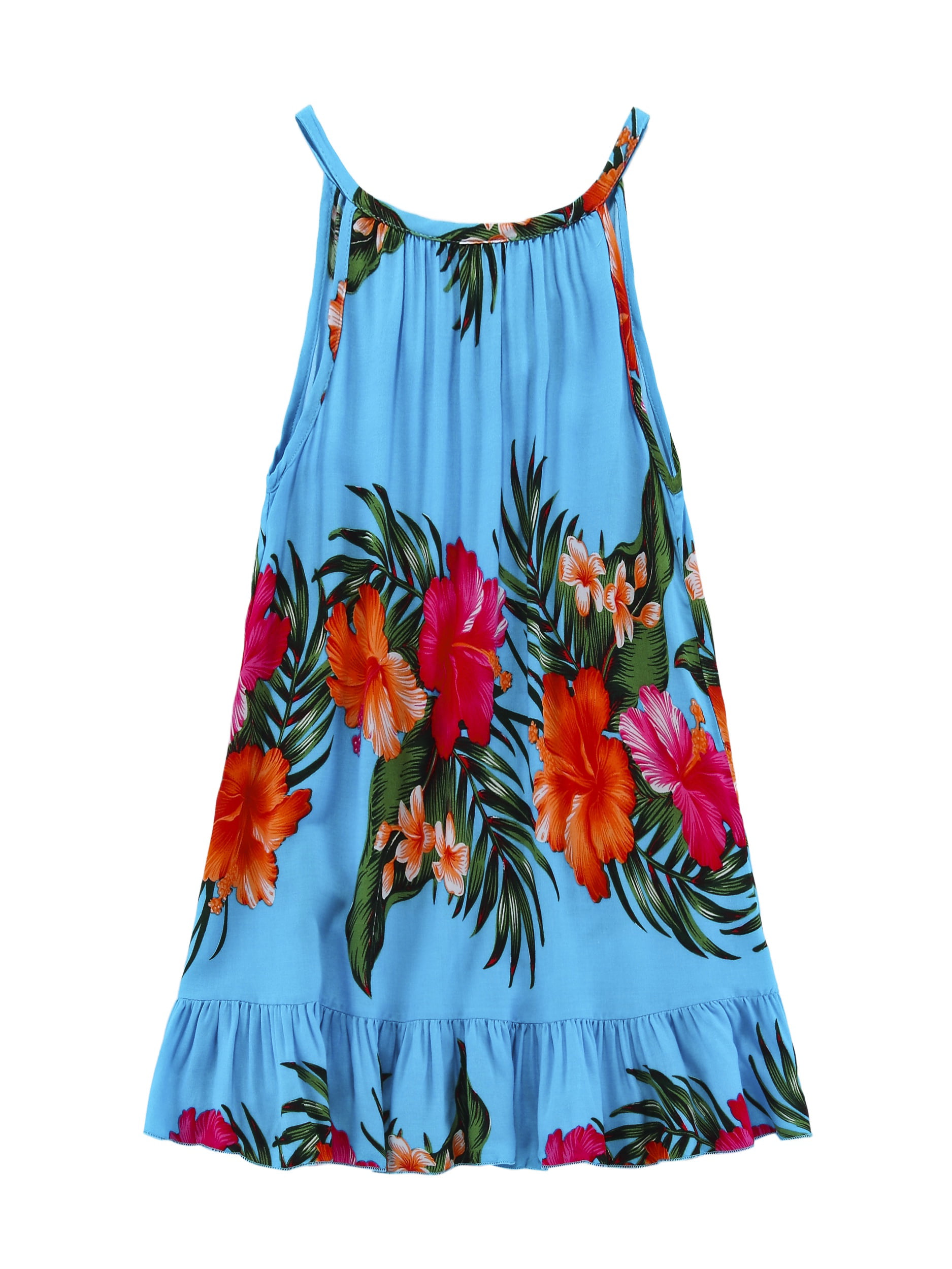 Girl Round Neck Tunic Hawaiian Luau Dress in Turquoise 8 - Walmart.com