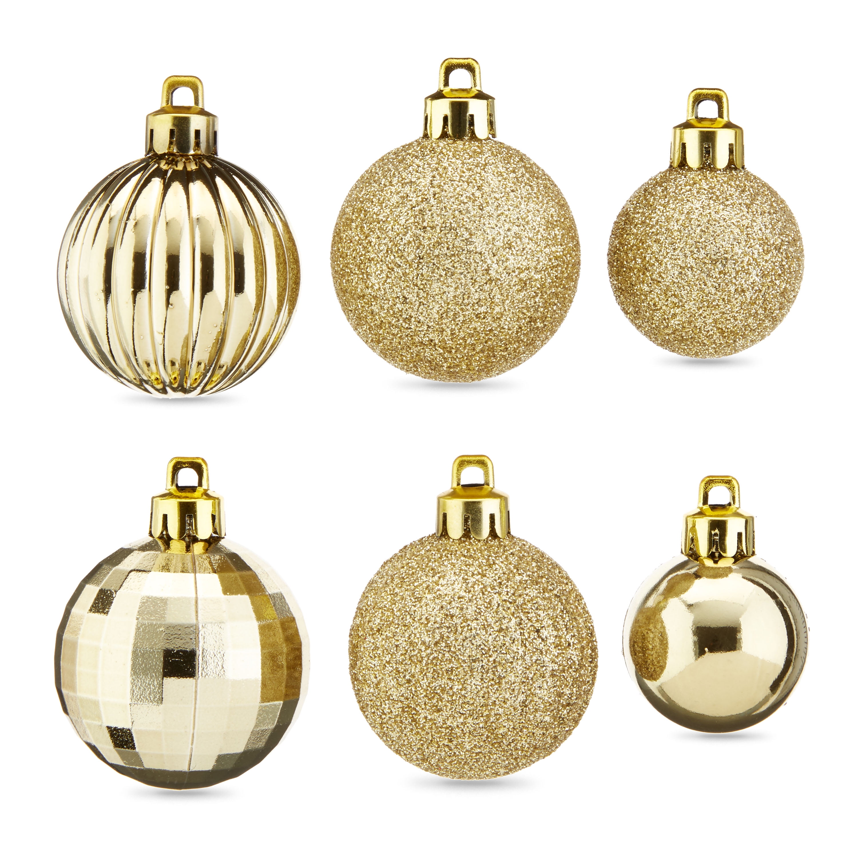 Holiday Time Multi-Textured Shatterproof Christmas Mini Ornaments, Gold, 20 Count