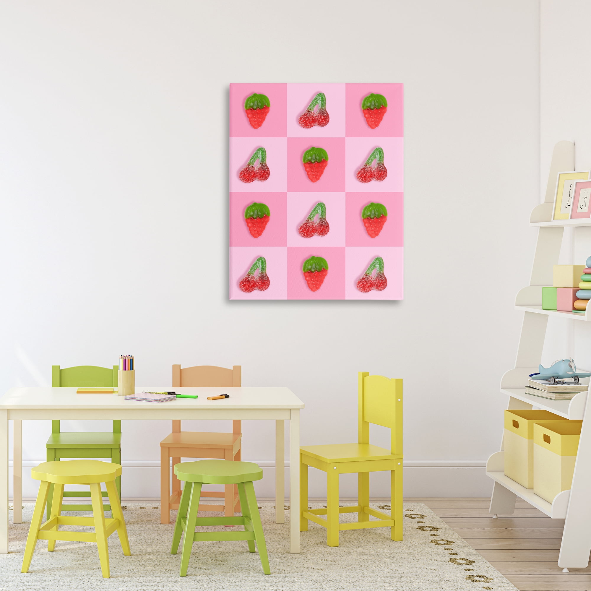 Stupell Industries Gummy Strawberry and Cherry Checkerboard Canvas Wall Art, design by LISH Creative