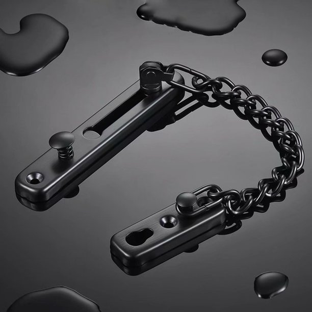 Cadena de puerta antirrobo, tope de puerta estrecho, cerradura de puerta antirrobo con resorte, con tornillos, para puertas interiores de casa, tratamiento superficial de acero inoxidable cepillado negro mate [201 versión más gruesa mejorada JM