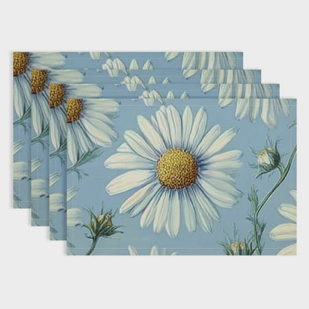

Shiartex Flowers Placemat Linen Table Mats Set of 4 for Dining Home Decoration Heat-Resistant Insulation 18x12in