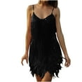 thumbnail image 5 of Fesfesfes Women Dress Suspender Crewneck Sequin Feather Sleeveless Solid Mini Dress Party Dress, 5 of 9