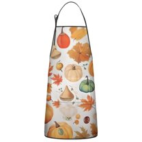 Fall Pumpkins and Autumn Leaves Apron-Garden Aprons for Women with Pockets-Cotton Linen Waterproof Kitchen Cooking Gardening Aprons Adjustable for Kitchen,Cooking,BBQ and Salon 33"x27"