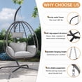 thumbnail image 4 of ALAULM Hanging Egg Chair with Stand, Indoor Outdoor Wicker Rattan Egg Swing Chair with Cushion Headrest, Hammock Chair 350lbs Capacity for Bedroom Patio Porch Garden Balcony(Cream), 4 of 9