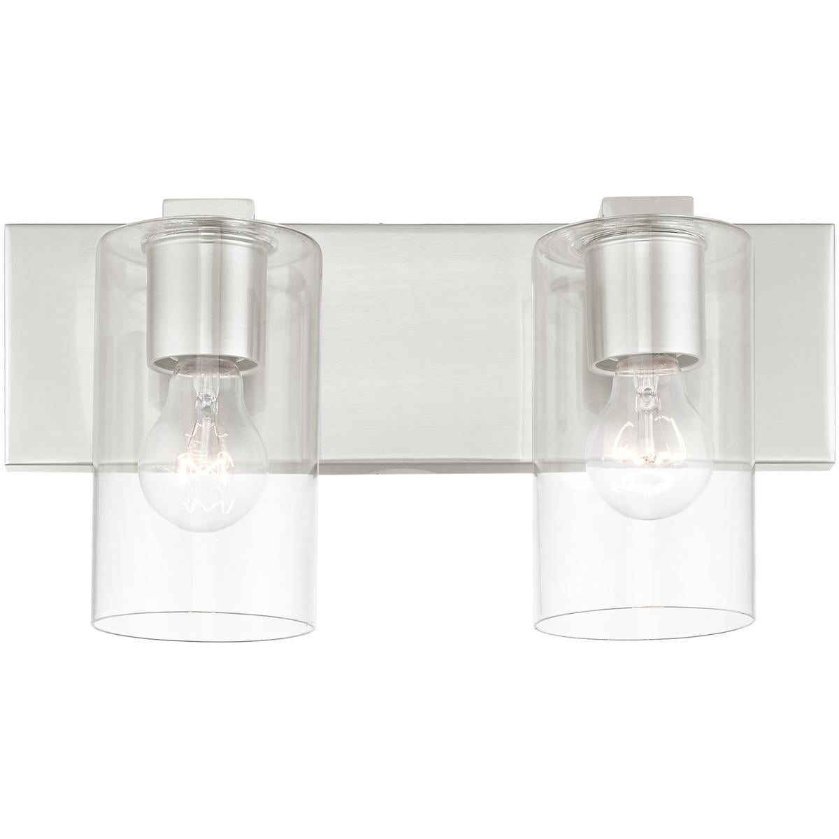 15 inch 2 Light Brushed Nickel Bathroom Vanity light fixture with Clear Glass Shade