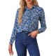 thumbnail image 1 of Camisa de botón para mujer INSPIRE CHIC con estampado floral, de manga larga, cuello puntiagudo, top de oficina, talla XS, azul profundo, 1 of 6