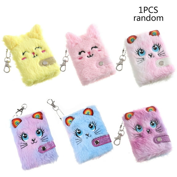 RUISINERY Cartoon Plush Pocket Notebook Thicken Inner Paper with Keychain Plush for Cat Writing Drawing Pad Travel