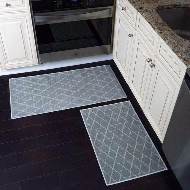 Non Skid Washable Kitchen Mat & Rugs Set of 2 - Ultra-Thin Lattice Area Rugs - Multipurpose Set of 44 x 24 and 31.5 x 20 Inches Floor Mats