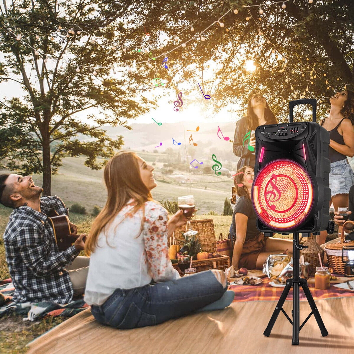 2700W Portable Bluetooth Speaker with Tripod Stand 15" Woofer Party PA Sound System Horn Tweeter Mic