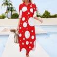 thumbnail image 3 of 2024 Red White Polka Dot Casual Dress Kusama Yayoi Inspired Aesthetic Dresses Long Sleeve Pretty V Neck Print Big Size Chiffon Dress, 3 of 7