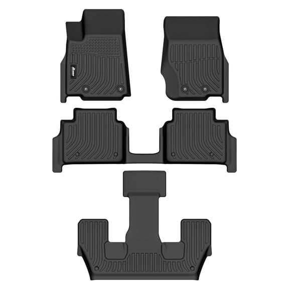 Ikon Motorsports 3D TPE Floor Mats Fits 2021-2025 Jeep Grand Cherokee L 6-Passenger, Black All Weather Carpet Liners 4PCS