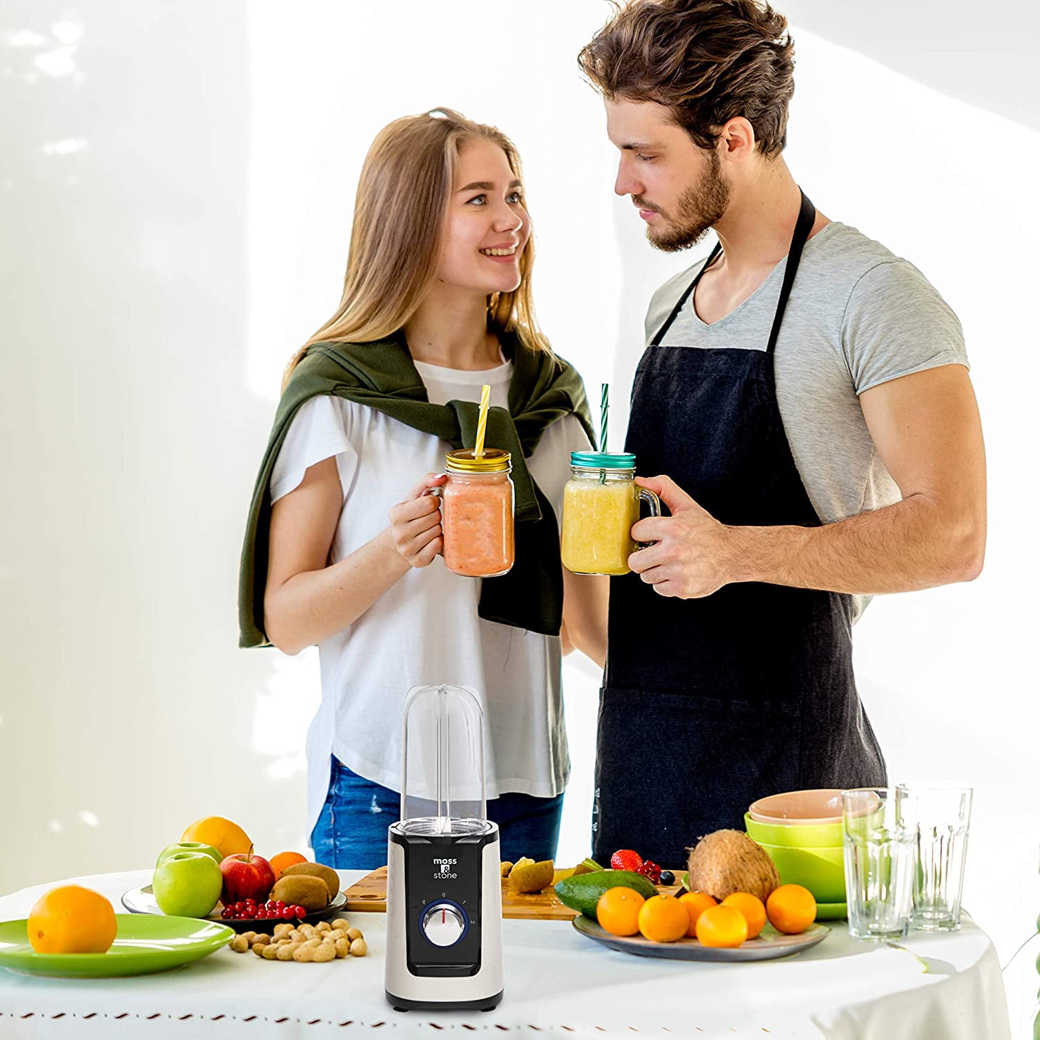 Moss & Stone 2 in 1 Personal Blender with Additional Blender Cup, Mini Blender, Juice Blender & Smoothie Maker (Ivory)