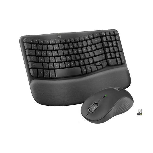 Logitech Wave Keys MK670 Combo, Wireless Ergonomic Keyboard with Signature M550 L Wireless Mouse, Comfortable Natural Typing, Bluetooth, Logi Bolt, fo