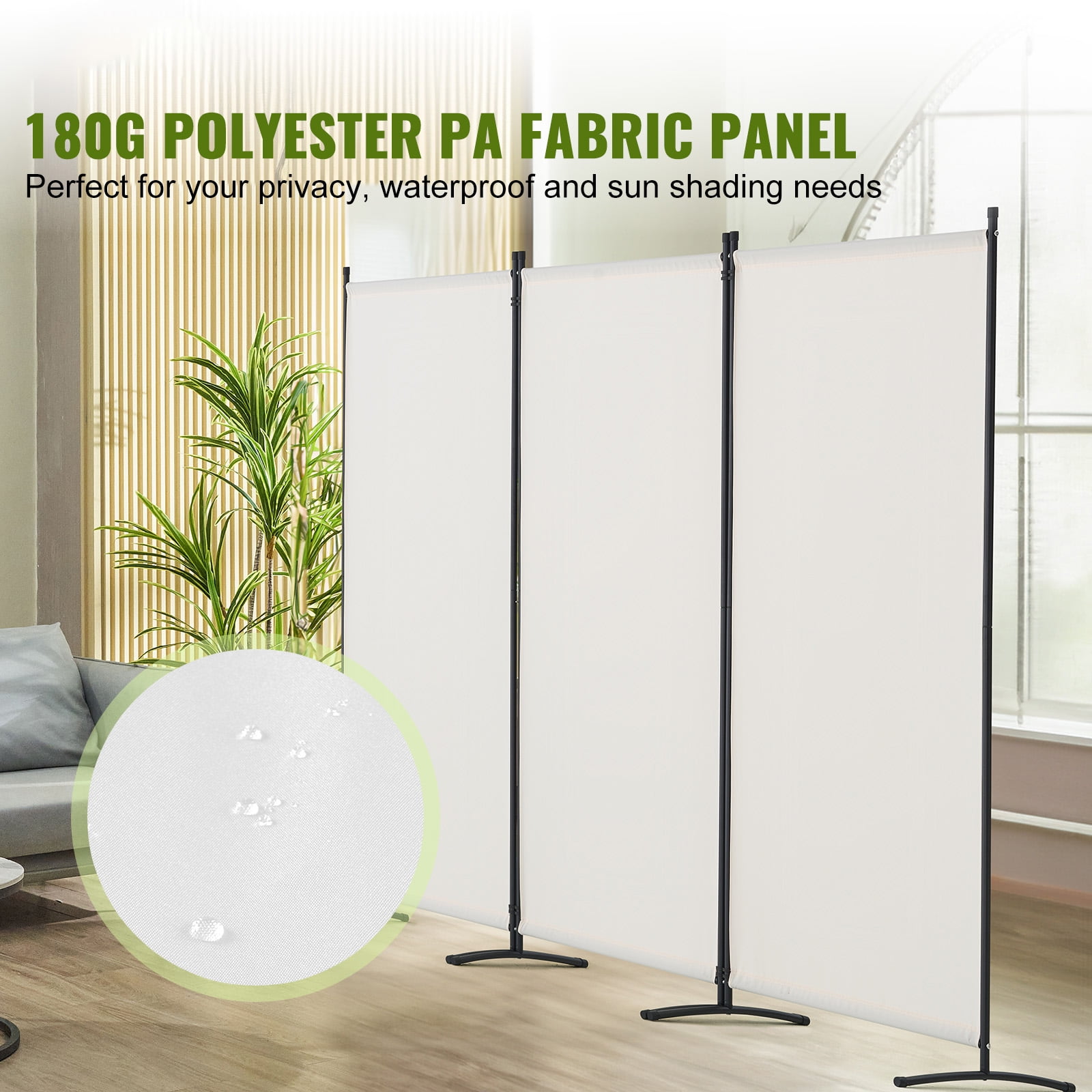 KFFKFF Space Separator, Tri-Panel Folding Privacy Barriers, Cloth Segregation Screens for Workspace, Sleeping Area, Meal Space, Study Room, Self-Supporting, Pale