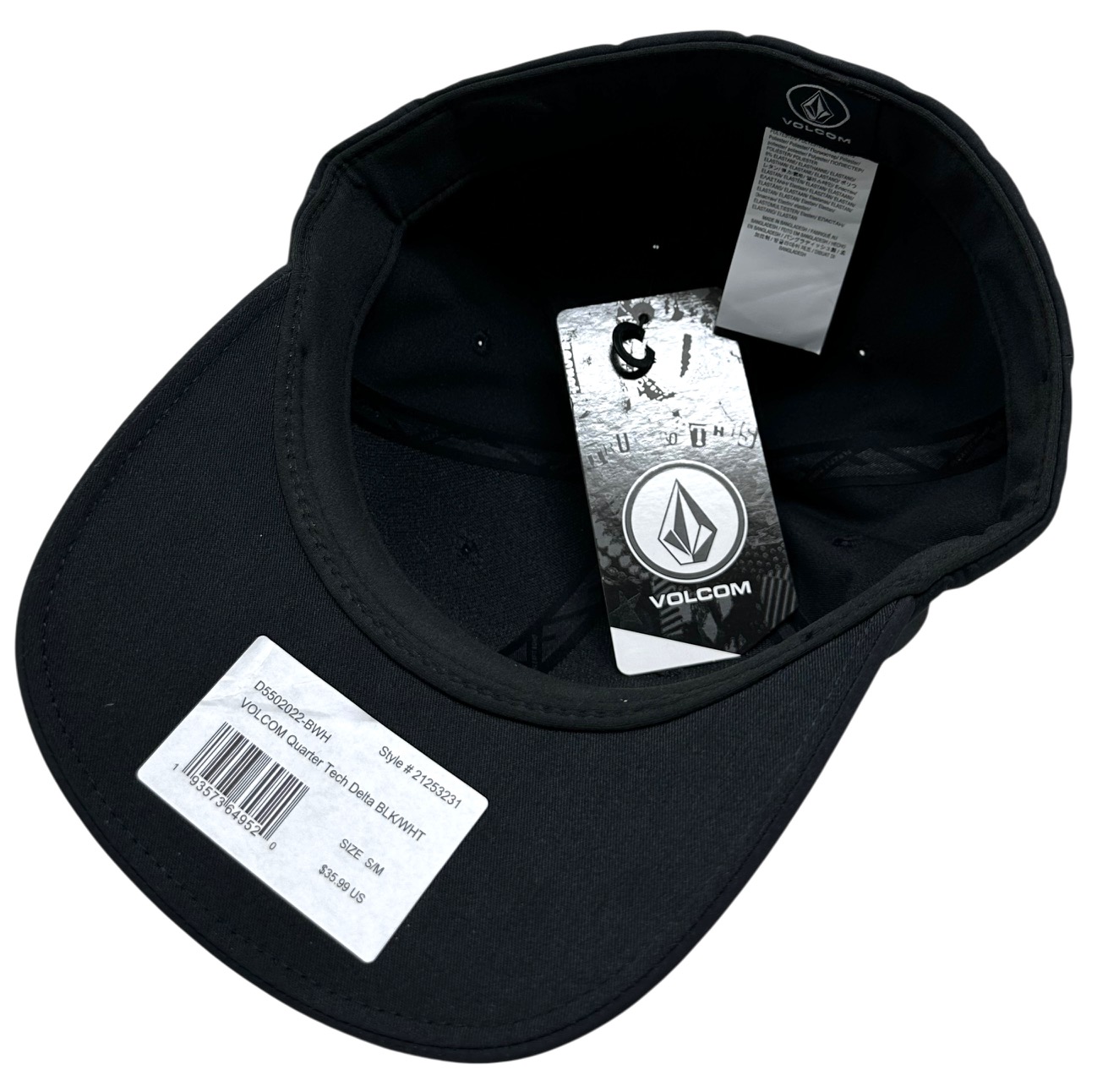 Volcom Men's Hat Quarter Tech Delta FlexFit Cap (Small/Medium, Black)