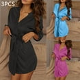 thumbnail image 2 of SHTXOZHI Women's Satin Robe Wedding Party Short Silk Robes Wrap V Neck Belted Bathrobe, 2 of 8