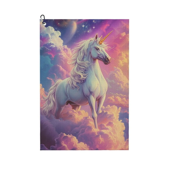 Naloa Colorful Cloud White Horse Golf Towel Golf Gift for Men and Women Golf Towel with Carabiner Clip to Quickly Remove Mud, Dirt and Sweat