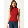 thumbnail image 4 of Camiseta sin mangas con cuello simulado para mujer, cuello alto, sin mangas, acanalado, top de punto rojo XS, 4 of 6