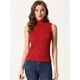 thumbnail image 4 of Camiseta sin mangas con cuello simulado para mujer, cuello alto, sin mangas, acanalado, top de punto rojo L, 4 of 6