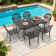 thumbnail image 4 of Hzzkey 7-Piece Rectangle Cast Aluminum Patio Set , Brown Cushions , Umbrella Hole , Black, 4 of 11