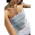 thumbnail image 2 of nvzhuang Womenacute;s Mesh Tube Tops, Summer Strapless Embroidery Lace Patchwork Bandeau Crop Tops, 2 of 9