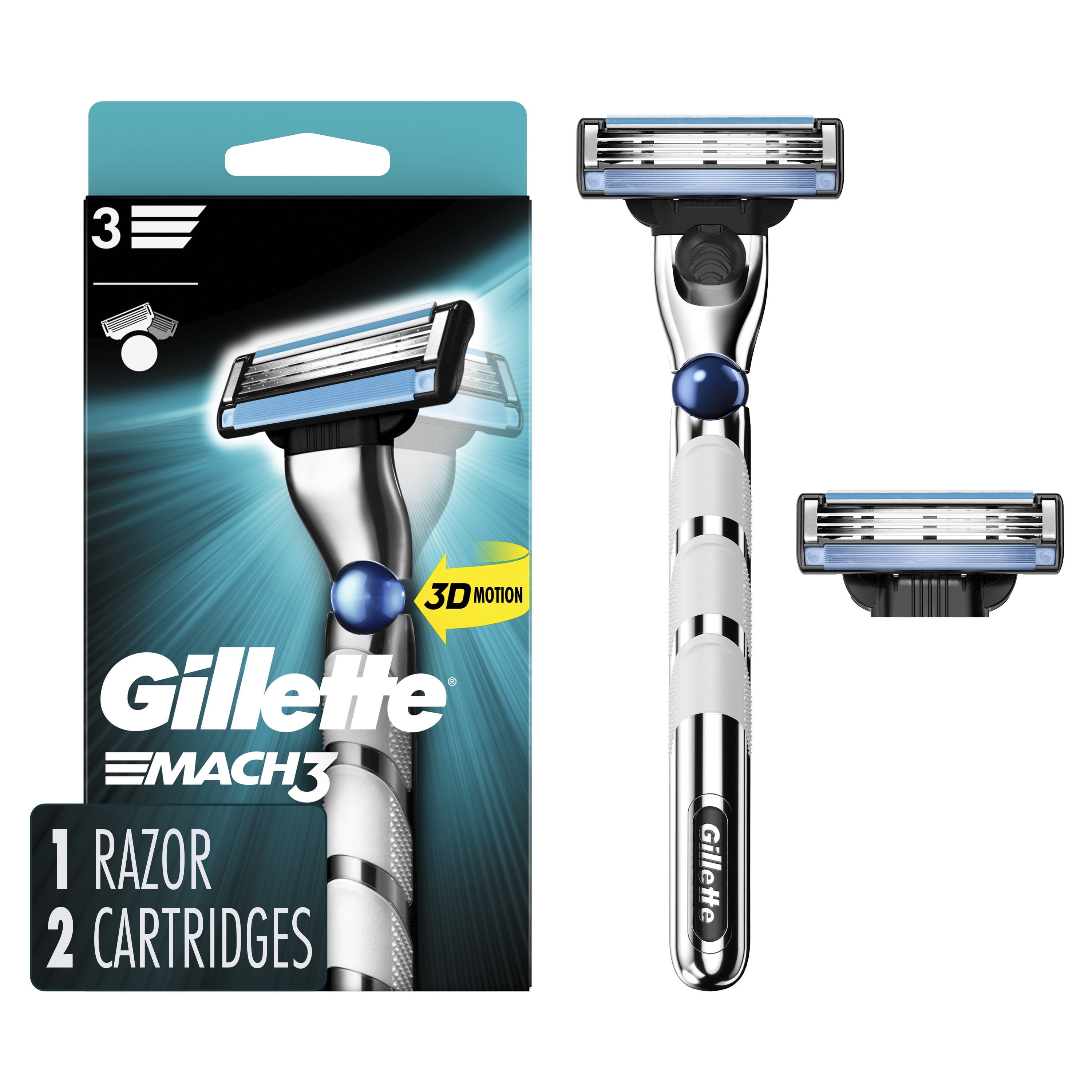 Gillette Mach3 3D Men's Razor Handle and 2 Blade Refills - Walmart.com