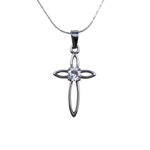 Bonjour Jewelers 18K White Gold 2 ct Created Diamond Cross Stud Necklace Plated 18 inch