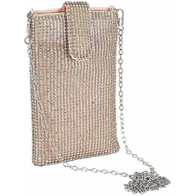 Bolsos de mano de noche, monederos de embrague para mujer, bolso cruzado pequeño de malla metálica, monedero para teléfono móvil, plateado Feliz Sencillez