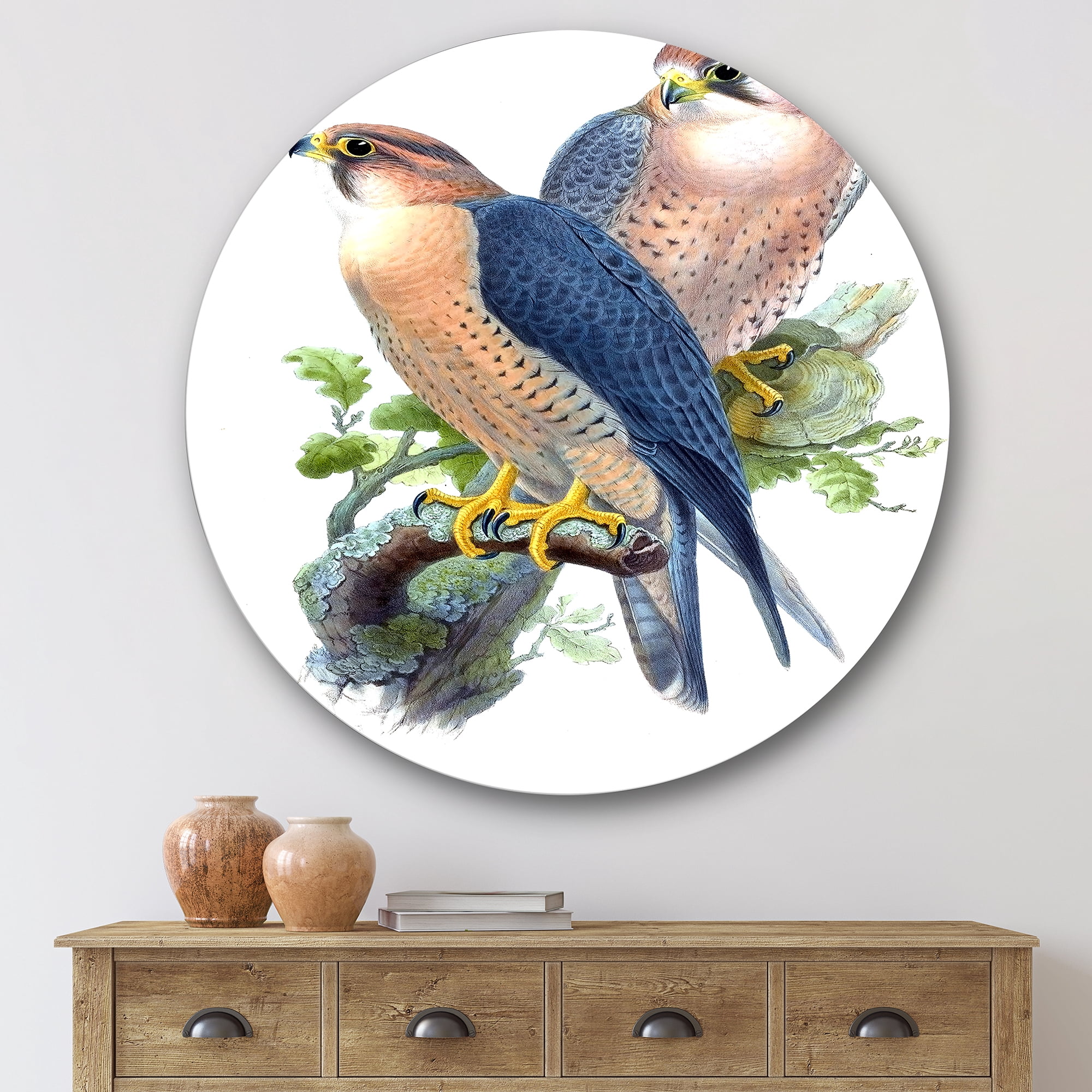 Designart 'Ancient Birds II' Traditional Circle Metal Wall Art 29x29 - Disc of 29
