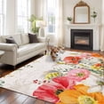 thumbnail image 2 of Large Area Rugs for Living Room Bedroom, Pink Yellow Floral 8'x10' Rug Washable Carpet Runner Indoor Outdoor, Spring Flowers Elegant Pastoral Leaves Non Slip Floor Mats Rug for Kitchen, Patio, 2 of 8